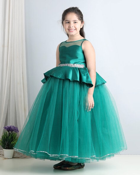 Green Satin Long Prom Dresses, Tulle Green Formal Evening Dresses – dresstby