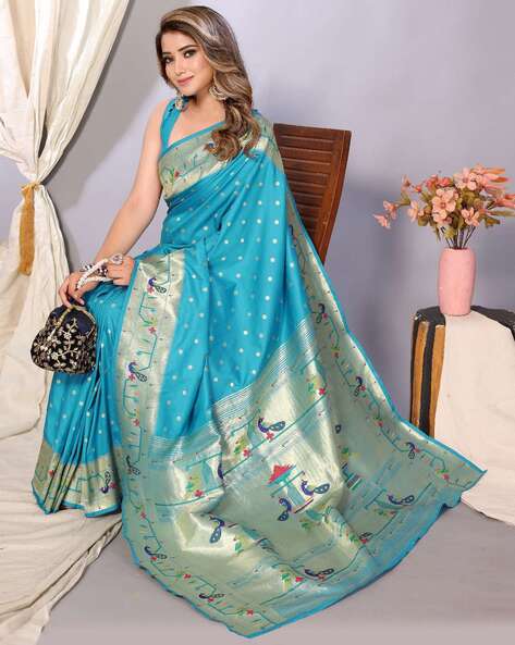 Kasee Fancy Designer Peacock Blue Georgette Saree With Embellished Border -  Kasee - 4096166