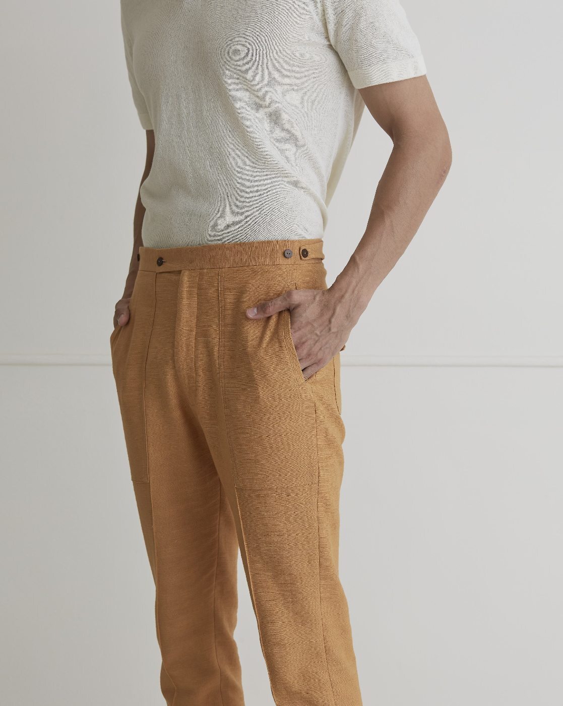 Cream Linen Blend Double Pleated Slim Fit Trousers | New Look
