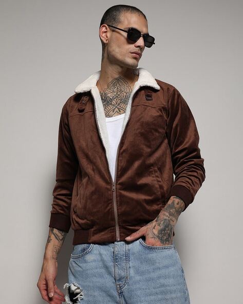 Men's Brown Crocodile Print Hooded Vegan Leather & Faux Fur Jacket | eBay