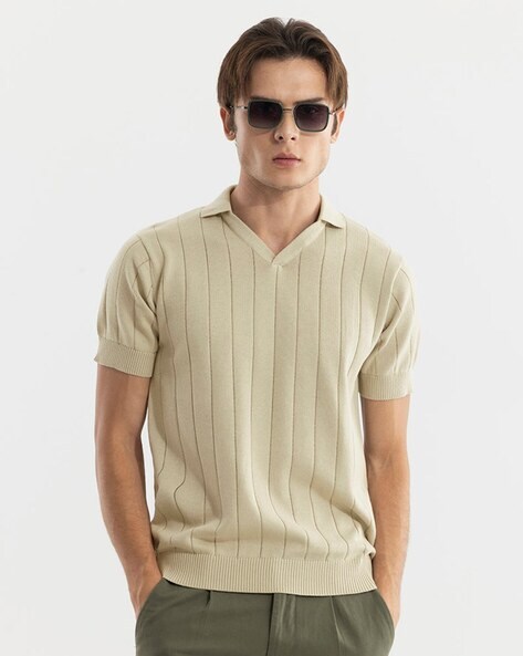 Men Regular Fit Polo T-Shirt with Ribbed Hem