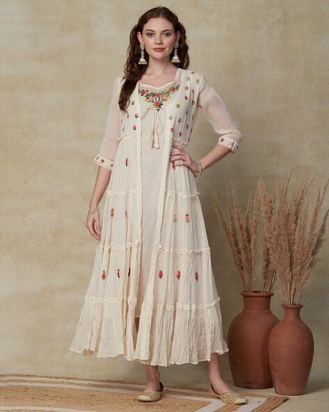 Shop White Net Embroidered Jacket Style Gown Festive Wear Online at Best  Price | Cbazaar