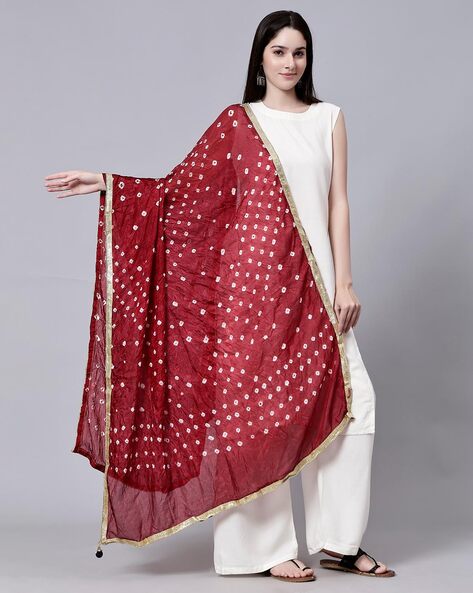 Women Bandhani Print Dupatta with Patch Border Price in India