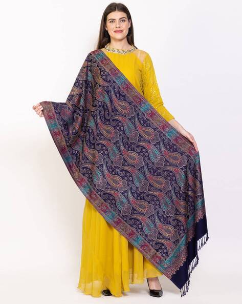 Women Paisley Woven Stole with Fringes Price in India