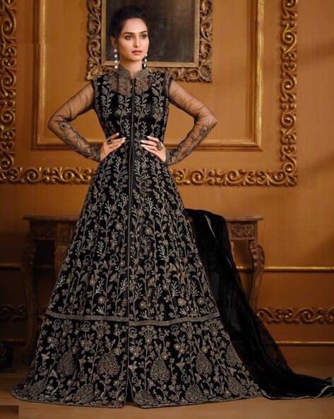 Buy ZWERLON Women Black Satin Blend Anarkali Gown- Free Size Online at Best  Prices in India - JioMart.