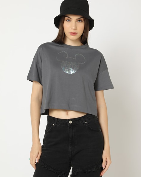 Gray t shirt crop top best sale