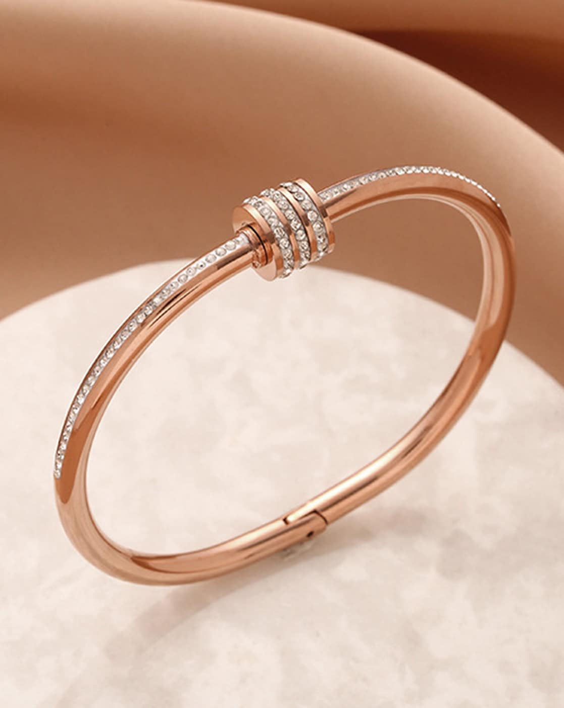 Buy Jazz and Sizzle Set of 2 Rose Gold Plated Cubic Zirconia Studded Bangle  Online