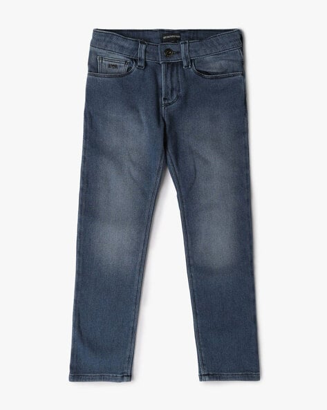 Buy ARMANI JUNIOR Full Length J06 Jeans with Logo Detailing Blue