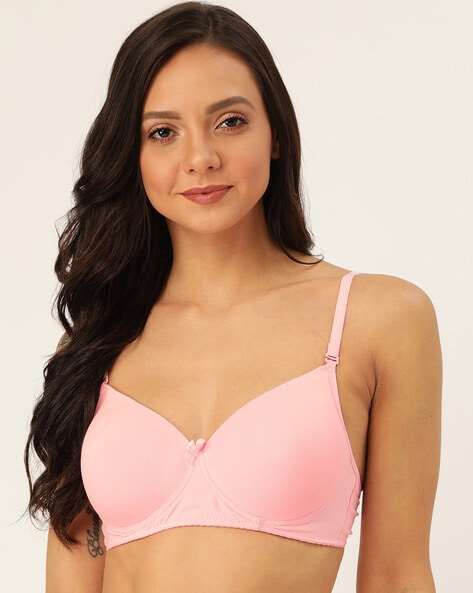 Lightly Padded T-shirt Bra with Bow and Detachable Straps
