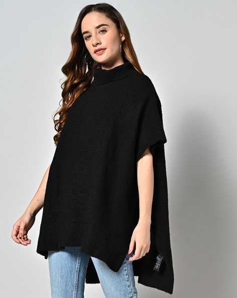 Women Knitted Turtleneck Poncho Price in India