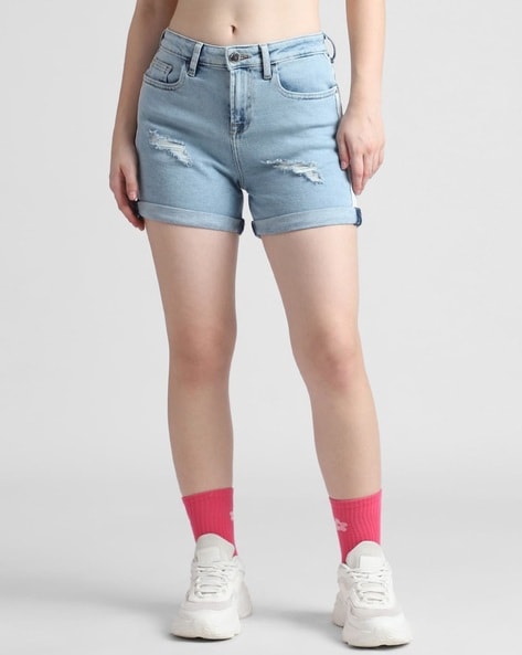 Buy online Women Mid Rise Denim Shorts from Skirts & Shorts for Women by La  Fem for ₹619 at 61% off | 2024 Limeroad.com