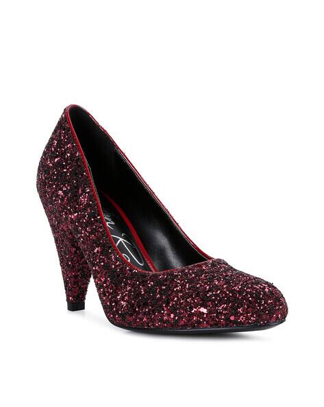 burgundy embellished heels