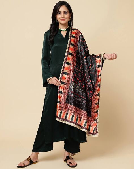 Floral Print Shawl with Contrast Border Price in India
