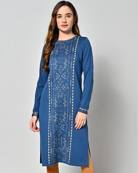 Women Patterned-Knit Straight Sweater Kurta