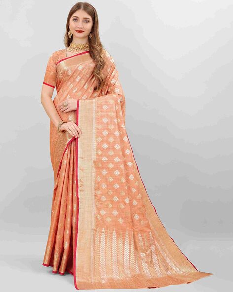 Buy online Women's Self Design Peach Colored Saree With Blouse from ethnic  wear for Women by Mimosa for ₹1539 at 72% off | 2024 Limeroad.com