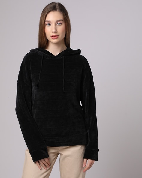 Women Oversized Fit Hoodie with Ribbed Hem