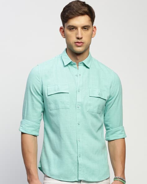 Men Spread-Collar Slim Fit Shirt