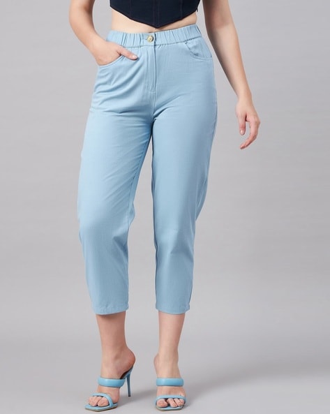 Buy Anvi Be Yourself Light Blue Flare Fit Trousers for Women Online @ Tata  CLiQ