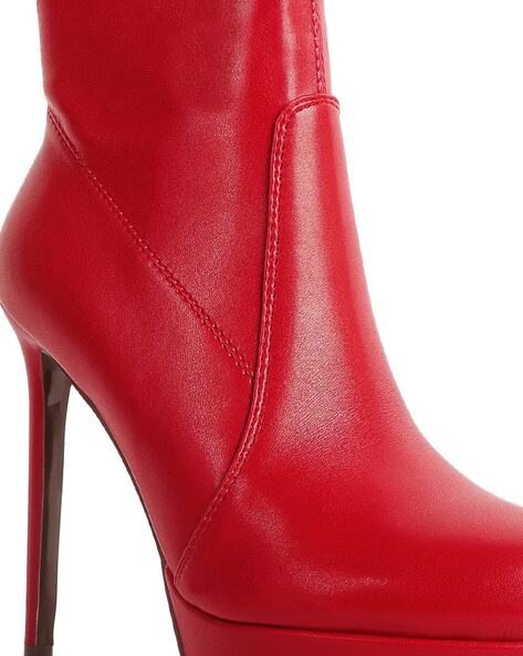 Menbur Red Suede Fluted Heel Ankle Boots