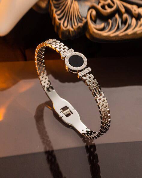 Designs & You Women Silver-Plated Roman Numbers Engraved Bracelet
