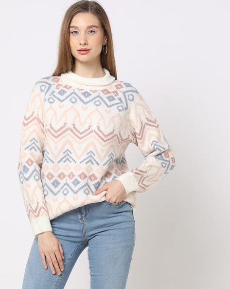 Women Turtleneck Fair-Isle Knit Sweater