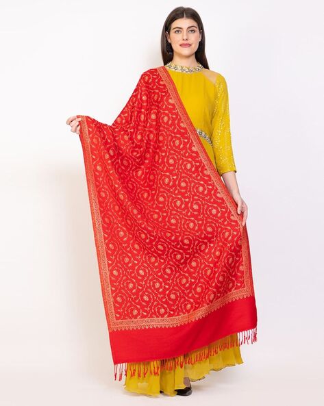 Women Woven Stole with Fringes Price in India