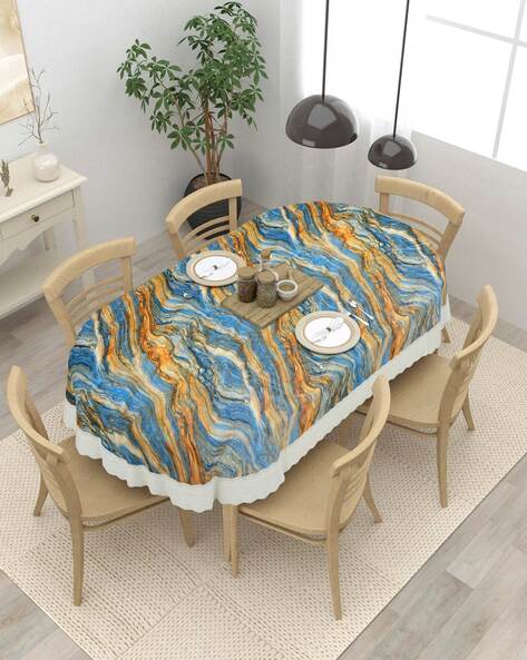 Printed 6 Seater Oval Dining Table Cover