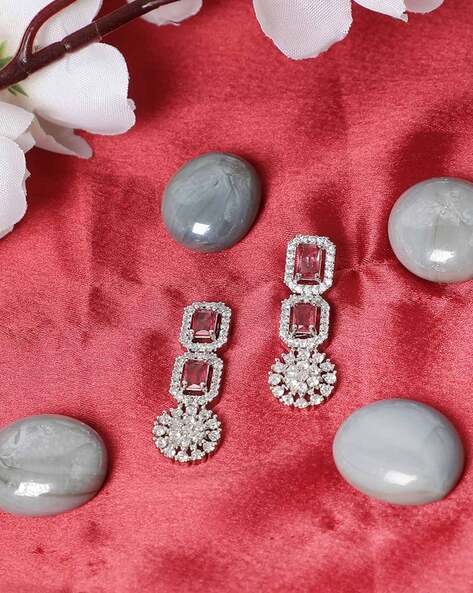 TRINK Silver-Plated Stone Studded Stud Earrings