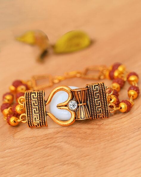 Om Rudraksha Bracelet Rakhi Sweets Combo - For India | UK Gifts Portal