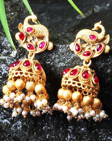 Buy Oxidised Red Stone Jhumka Earrings for Women Online at Silvermerc |  GME_2704 – Silvermerc Designs