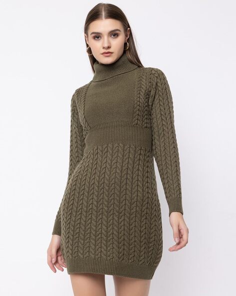 Turtleneck Above Knee Long Sleeve Plain Women's Sweater Dress | Sweater  dress women, Cable knit sweater dress, Sweater dress