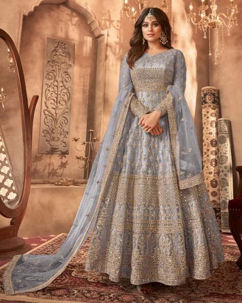 Gown Style Embroidery Stylish Semi-Stitched Anarkali Suits at Rs