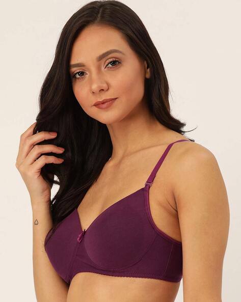 Buy Lady Lyka Purple Solid Cotton Workout Bra Full Coverage Non Wired Non  Padded - Bra for Women 16296138