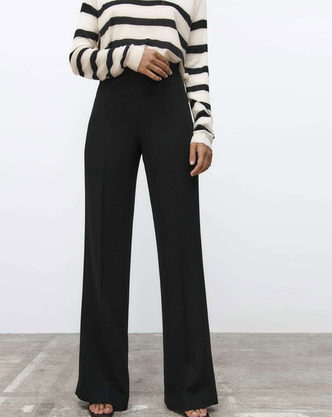 ZARA BLACK TROUSERS WITH SNAKE SKIN SIDE STRIPES | Yellow linen pants, High  waisted dress pants, Black trousers