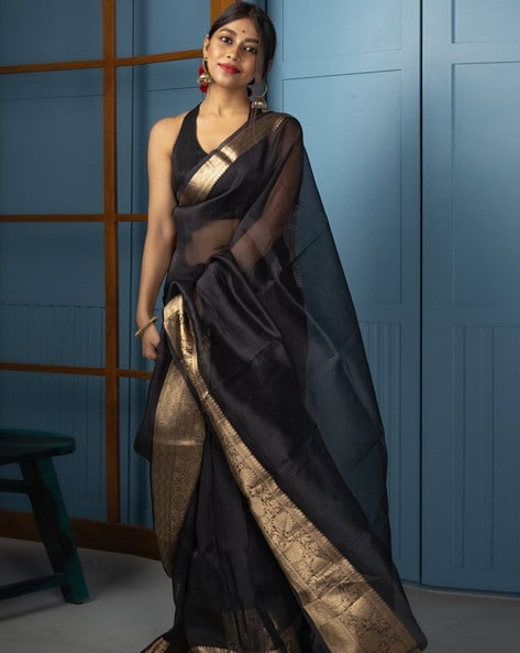 Black Georgette Saree With Heavy Blouse – kreationbykj