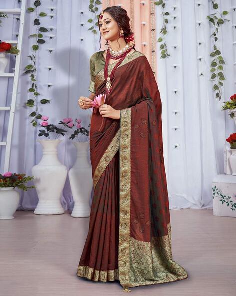 Buy Wine Satin Saree Online in India | Colorauction