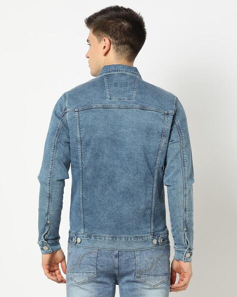 Buy Roadster Men Blue Solid Denim Jacket - Jackets for Men 6411301 | Myntra