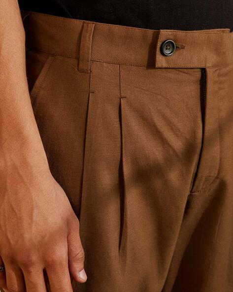 Cream Double Pleat Cotton Drill Trousers | Besnard