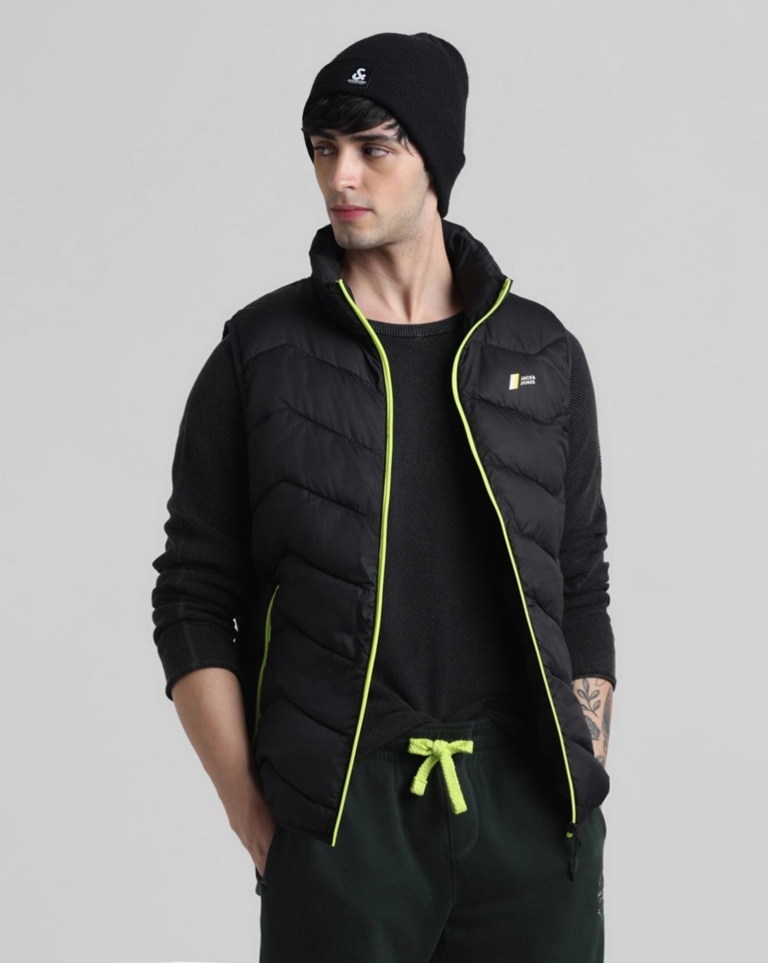 Jack and Jones, Hooded Padded Jacket Mens, Black