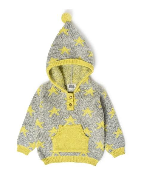 Star Print Sweater with Kangaroo Pockets