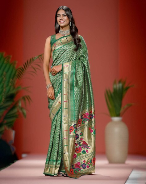 Quintessential Dark Green Paithani Silk Saree With Mellifluo