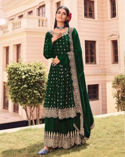 Buy Green Ethnic Wear Gharara 3pc Suit For Women By