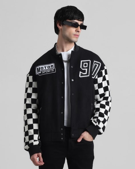 Men Regular Fit Zip Front Bomber Jacket