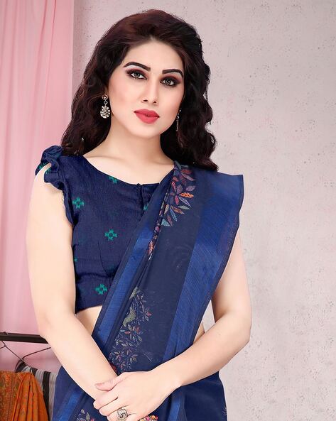 Buy Navy Blue Readymade Bride Designer Saree Blouse Polyester Soft Solid  Pattern for Women Sari Choli Indian Wedding Wear Fabric Craft Tunic Top  Online in India - Etsy