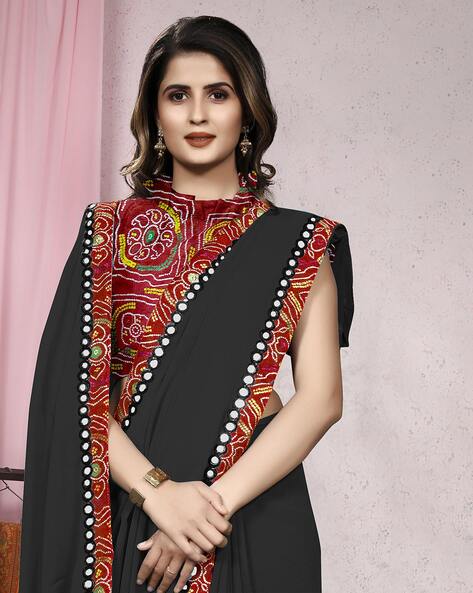 Maroon satin saree With Hathi design Border