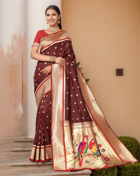 Buy Maroon Sarees for Women by SHAILY Online | Ajio.com