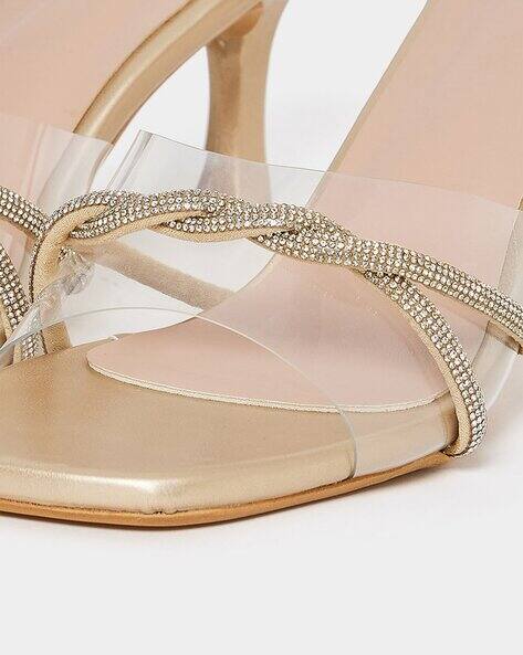 Women Embellished Open-Toe Slip-On Stilettos