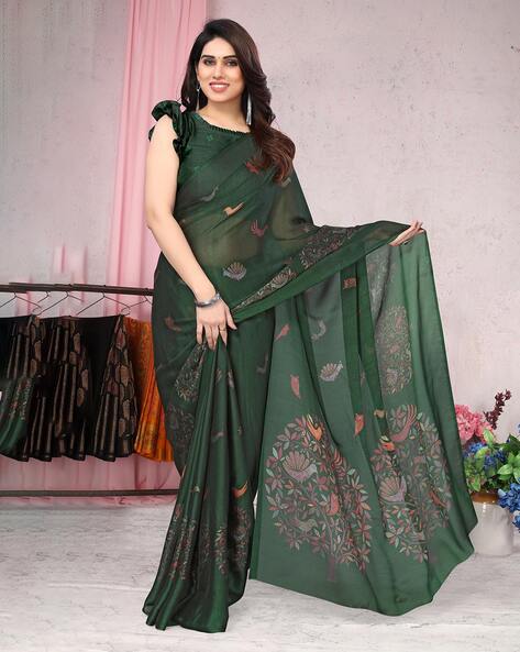 Buy Label Kanupriya Off-White Bird Printed Georgette Saree with Unstitched  Blouse online