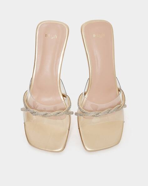 Women Embellished Open-Toe Slip-On Stilettos