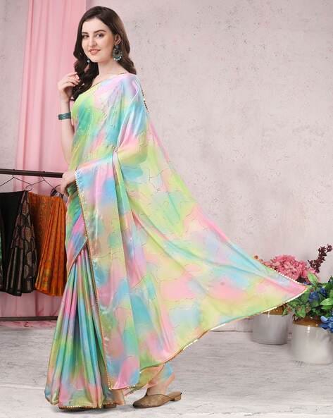 Pastel Green Chiffon Saree (Blouse Not Included) -